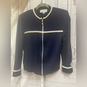 St. John Collection embroidered wool rayon sweater zip cardigan medium jacket